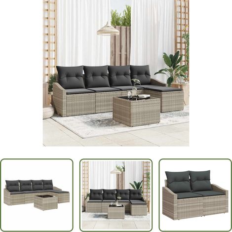 vidaXL Jardin moderne -  Ensemble de Canapés avec coussin 6 pcs Gris clair polyrotin (1/5)