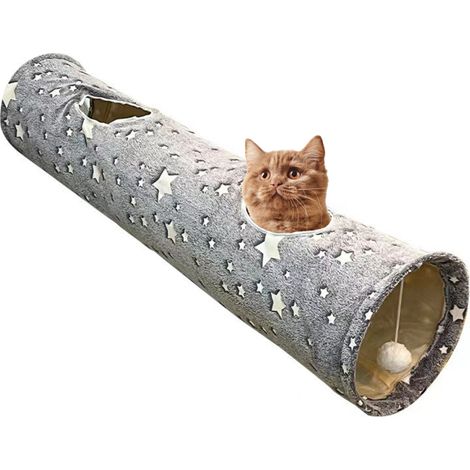 Tunnel pieghevole per gatti e conigli, divertente giocattolo interattivo, grande tunnel in tessuto Oxford con fori di osservazione e pallina soffice fosforescente, 25 x 120 cm, tunnel per conigli da i