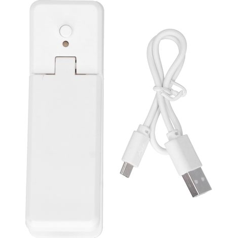 Mini sigillatrice portatile USB per sacchetti alimentari, ideale per snack e frutta secca, colore bianco.