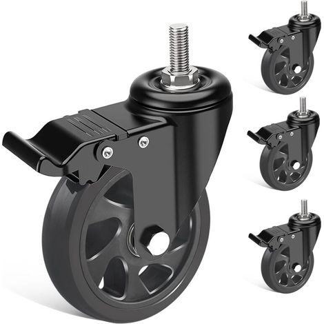 Möbelrollen Gewindeschaft M10x30mm, 125MM Lenkrollen mit Bremse, Doppelkugellager Schwerlastrollen 360° Drehung, Bis zu 200KG (1/4)