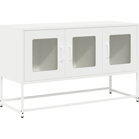 Meuble TV Banc TV Armoire TV blanc 100,5x39x60,5 cm acier laminé à froid (1/5)