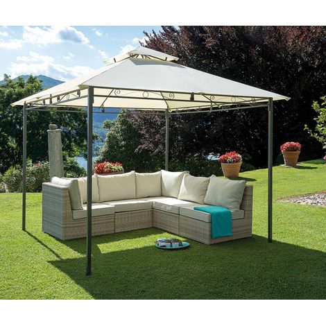 Gazebo en fer 300 x 300 cm avec système d'assemblage à ressort, couleur écru MALIGI HOME MG-RINA Ecrù (1/5)