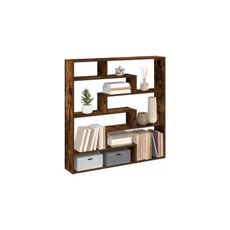 Étagère cube murale 7 compartiments chêne fumé bois ingénierie