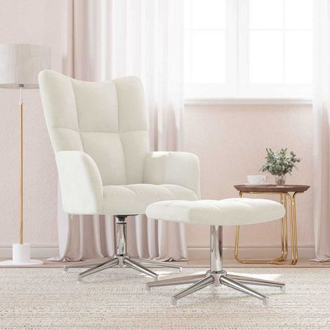 vidaXL Sillón de relax con taburete terciopelo blanco crema (1/5)