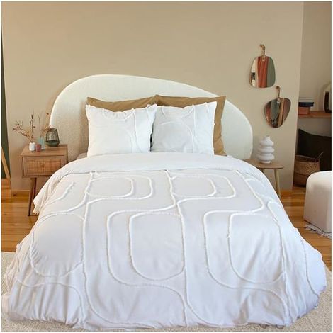 Parure de lit - CÔTÉ DÉCO - 240x260 cm - 100% Coton lavé - Motif géométrique - 2 Taies d'oreiller