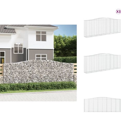 Paniers à gabions arqués 3 pcs 400x50x140/160 cm Fer galvanisé - Panier Gabion - Mur Gabion - Clôture Gabion - Décoration Jardin - Barrieres Jardin (1/5)