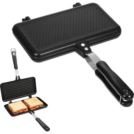 Appareil à croque-monsieur de camping double face en aluminium antiadhésif pour sandwich, gaufres et toasts, noir pour la cuisine et le petit déjeuner (1/5)