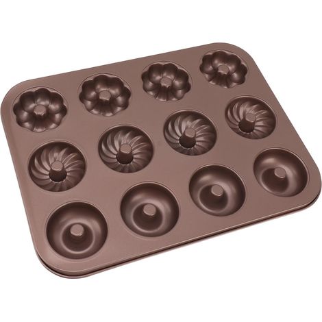 Donut-Backform mit 12 Mulden, gemusterte Donut-Backform, Kuchenform aus Kohlenstoffstahl, ofenfeste Donut-Form, Typ A (1/5)