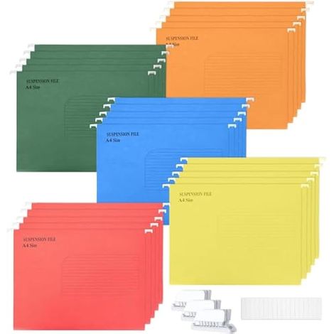 25 dossiers suspendus A4, 5 couleurs, chemises renforcées haut et bas, classeurs suspendus pour bureau et école, armoires de classement A4 (1/5)