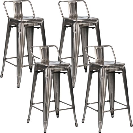Pack 4 Taburetes Altos Industriales Apilables de Acero 41x41x85cm Thinia Home