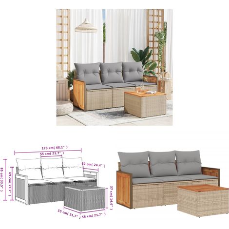 4-tlg. Garten-Sofagarnitur mit Kissen Beige Poly Rattan - Gartenmöbel - PE-Rattan - Outdoor Möbel - Lounge Set - Esstisch - Home & Living (1/3)
