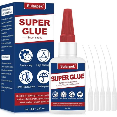 Sularpek 35g Colles Fortes, Super Glue Extra Forte, Colle Instantanée Universelle pour Métal, Céramique, Plastique (1/5)