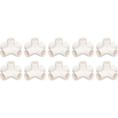 10 Stück 5-Wege-Rohrverbinder 25 mm PVC-Winkelrohrverbinder für Möbel, Gewächshäuser und Zelte, weiß