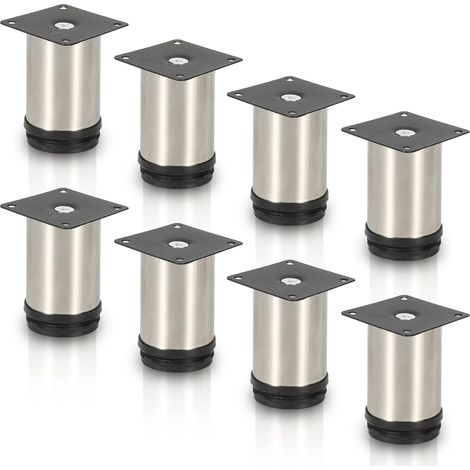Lot de 8 pieds de meubles ronds en acier inoxydable, hauteur 100 mm, réglable en hauteur : 15 mm, charge maximale : 250 kg, convient pour canapé, lit, table de chevet, armoire (1/5)