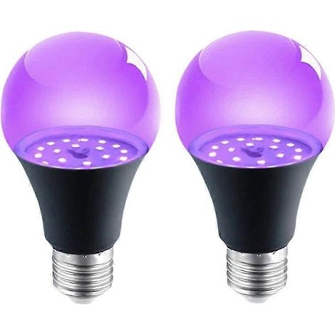 Lot de 2 ampoules LED E27 A19 9W à lumière noire UVA 395 nm, phosphorescentes, pour soirées masquées et jeux de lumière noire. (1/5)