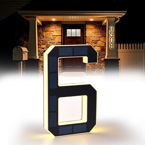 17cm Numéros de Maison Solaires Éclairés pour l'Extérieur, Plaques d'Adresse Numéros de Maison Éclairées et Imperméables LED pour Maisons, Grands Numéros de Maison Modernes Personnalisés (1/5)