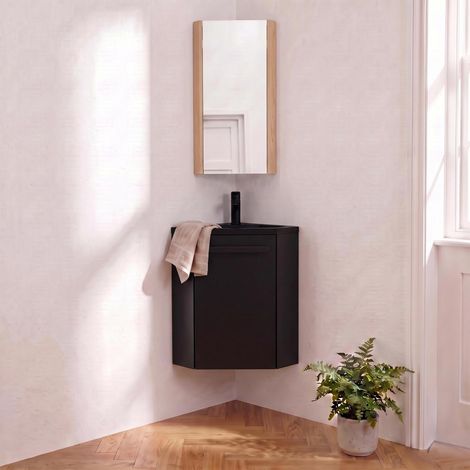 Conjunto de lavabo de esquina SKINO con grifo y mueble (1/5)
