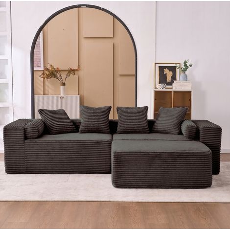 Sofá esquinero modular con chaise longue, 3 módulos, montaje sin herramientas, uso flexible, espuma y muelles - negro (1/5)