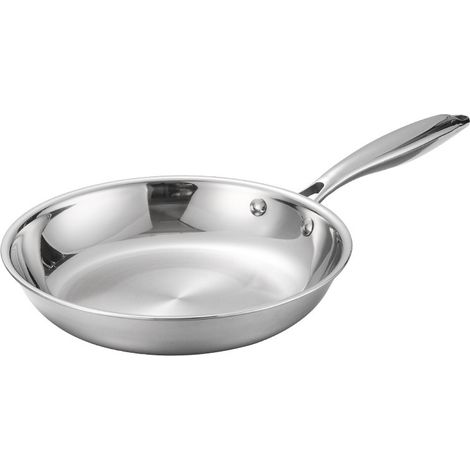 Sartén triple natural de 24 cm, acero inoxidable, apta para inducción, antiadherente, color plateado (1/3)