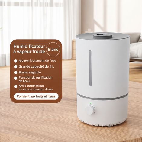 Humidificateur ultrasonique 4L modèle mécanique blanc, version anglaise norme européenne, 22 × 22 × 31,7 cm, 1,61 kg – Livraison gratuite
