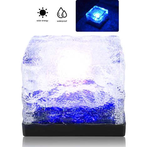 Wasserdichte, solarbetriebene LED-Leuchte in Form eines Eisblocks für den Außenbereich, Garten, blaues Licht (1/5)