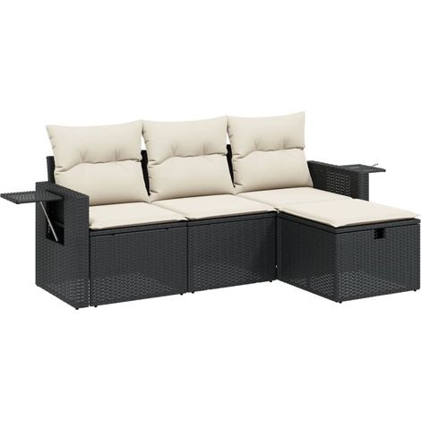 Maison Exclusive - Set Divani da Giardino 4 pz con Cuscini Nero in Polyrattan