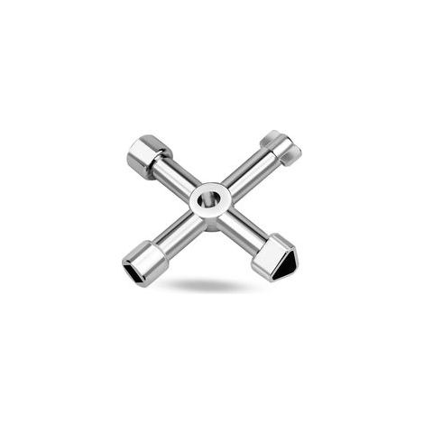 4 Voies Clé Utilitaires Multifonction à Quatre Voies Multifonctions Cross Triangle Key Cle Armoire Electrique Universelle 4 en 1 pour Ascenseurs, Armoires Electriques, Vannes (Argent) (1/4)