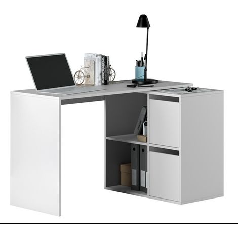 Bureau avec 2 niches et 2 portes coloris Blanc Artik en MDF - Dim: 74 x 120 x 77 cm -PEGANE- (1/5)