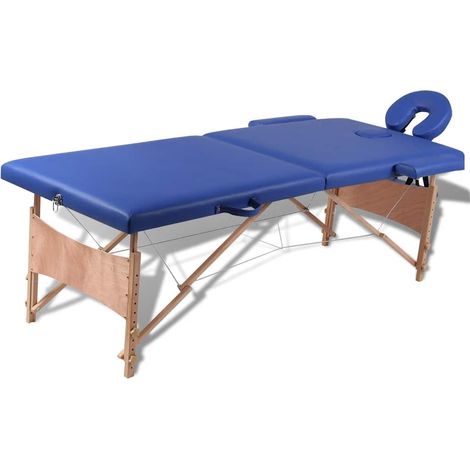 Table de massage pliable 2 zones en bois bleu, hauteur réglable, sac inclus - PANGIVO (1/5)
