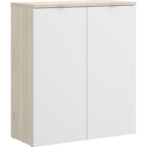 DEKIT - Armario bajo de escritorio 2 puertas color Natural / Blanco Brillo 96x79x40 cm modelo ROX (1/10)