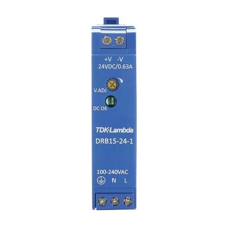 TDK-Lambda DRB15-24-1 Alimentatore per guida DIN 24 V/DC 0.63 A 15 W Num. uscite:1 x Contenuto 1 pz. (1/5)
