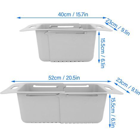 Ortviai Panier de congélateur horizontal réglable en profondeur – Gris, PP robuste, 40–52 cm avec poignée