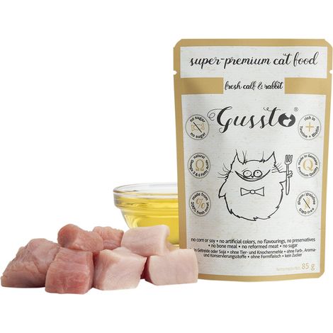 Gussto Cat  Fresco  Sobre de 85 g - Ternera y conejo frescos  Ternera con conejo 85 g