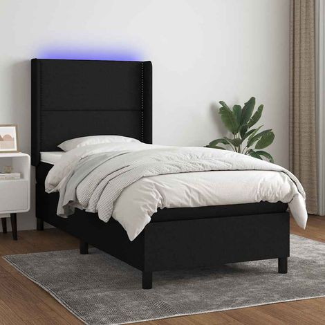 Cama box spring colchón y luces LED tela negro 90x190 cm (1/5)