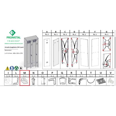 ZZ-PIEDINO M X ARMADIO SPOGLIATOIO A 2 POSTI IN KIT C/SERRATURA