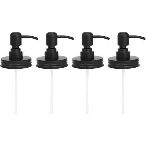 Lot de 4 couvercles distributeurs de savon avec pompe pour bocaux Mason, couvercles distributeurs de lotion pour bocaux Mason à ouverture standard de 473 ml (16 oz), noir (1/5)