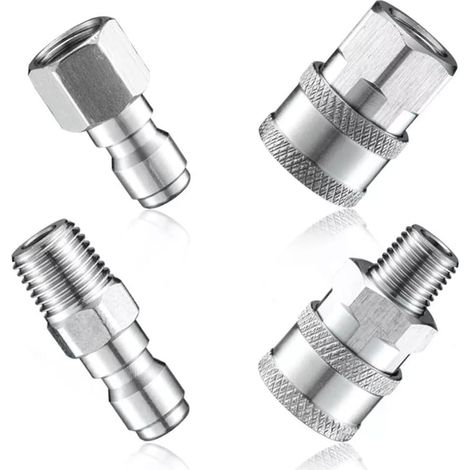 Lot de 4 tubes à pression en acier inoxydable pour raccords NPT 6,35 mm rapides pour connecter ensemble de baguettes, pulvérisateurs, tuyaux, canons à mousse