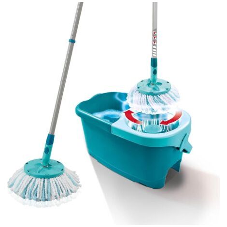 Disc Mop Ergo Kit complet balai, serpillière et seau essoreur, ensemble balai serpillère en microfibre avec manche télescopique, essorage sans effort
