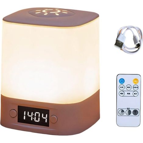Veilleuse avec horloge, lampe de chevet, lampe de table - écran blanc, télécommande, éclairage tricolore, câble de données inclus.