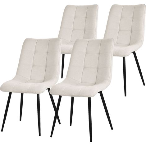 ML-Design Set di 4 Sedie per Sala da Pranzo Beige Poltrona da Soggiorno con Rivestimento in Tessuto e Gambe in Metallo Nero Sedia da Cucina con Schienale Poltrone Imbottite per Ufficio
