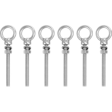 6 Pièces Vis àŒillet, Piton Inox M6x60mm, Piton à Visser, pour Fixation et Suspension (1/5)