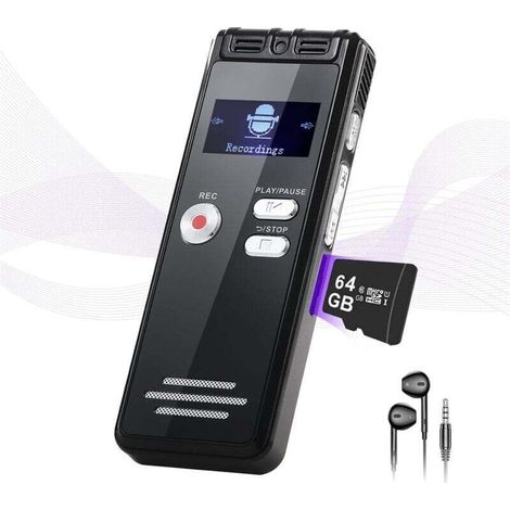 Enregistreur vocal 64 Go avec lecture - 3072 Kbps Heures d'enregistrement audio avec réduction du bruit pour les interviews/conférences/réunions XXW (1/4)