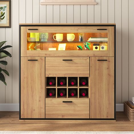 MEUBLIV aparador 160 x 35 x 76 cm madera natural y negro – 3 puertas, estantes (1/5)