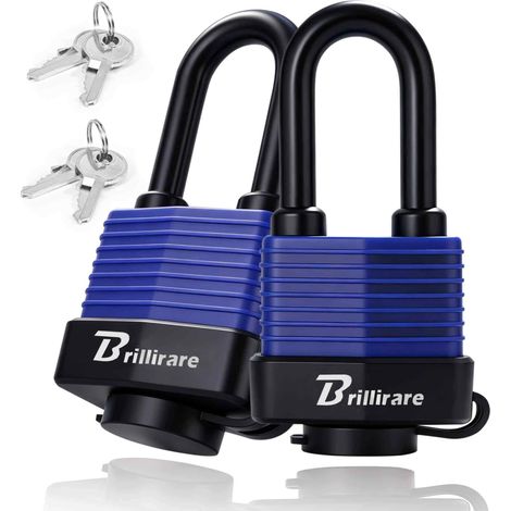 Lot de 2 cadenas imperméables et robustes, en acier laminé recouvert avec anse extra longue, corps de verrouillage de 35 mm de large, housse imperméable, cadenas pour abri de jardin, clôture, portail (1/5)
