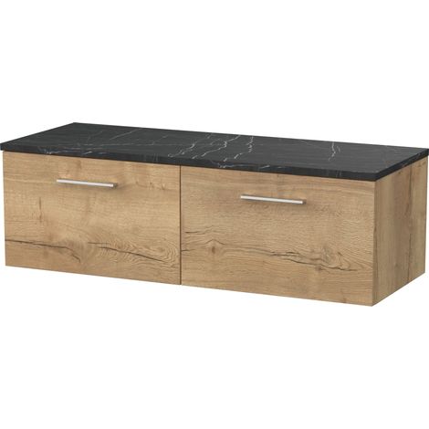 Pershall Contemporary Wall Hung 2 Drawer Vanity Unit with Laminate Worktop, 1200mm, Autumn Oak