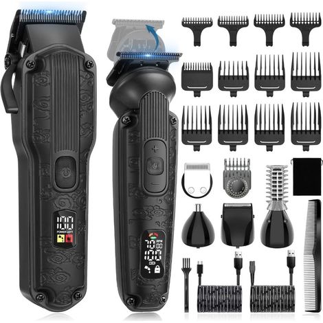 Professionelles Herrenhaarschneideset, kabelloser elektrischer Haarschneider, Barttrimmer, elektrische Schere, schwarzes Modell.