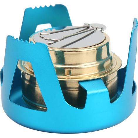 Mini réchaud à alcool portable pour cuisine de pique-nique en plein air, idéal pour le camping, la randonnée et le trekking (bleu). (1/5)