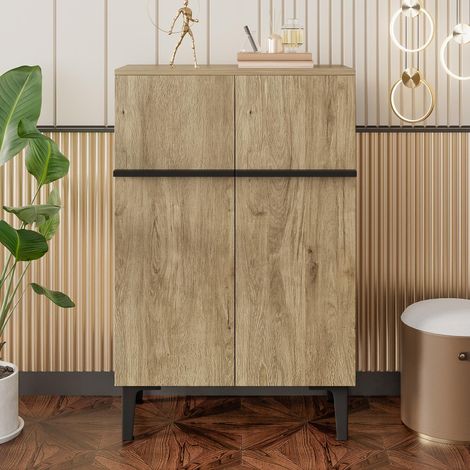 Scarpiera 95x60x34,5 cm - a doppia anta - ampio spazio di contenimento - ripiani regolabili - Legno e nero