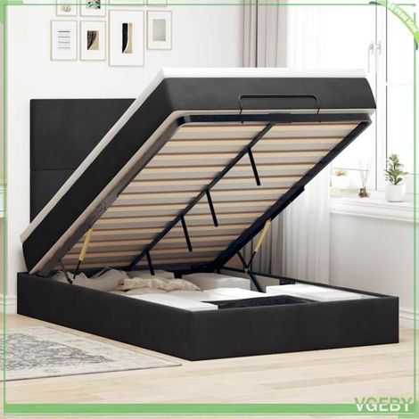 Cadre de lit ottoman - Modèle 3313393 - 120x200 cm - Velours noir - Rangement hydraulique (1/5)