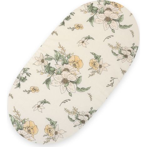 Lenzuolo in cotone per culla, passeggino Boho gondola, 75x35 cm - Clematis su beige (1/2)